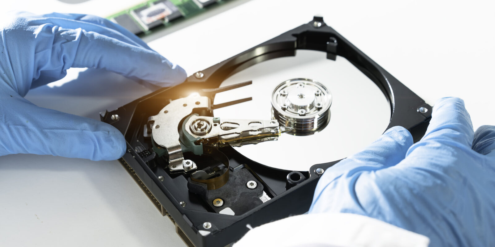 The abstract image of the technician repairing an hard disk defect, Data recovery concept, technician and technology