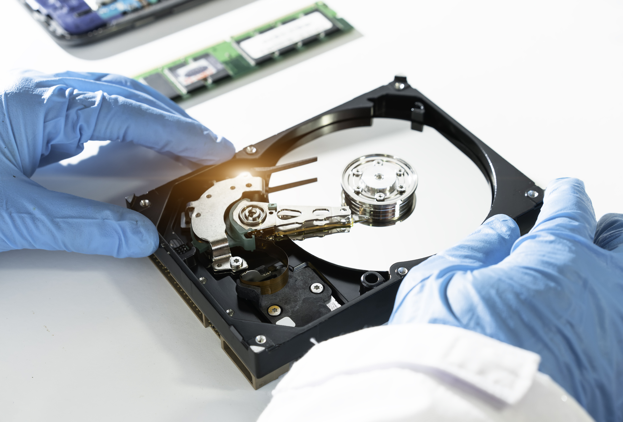 The abstract image of the technician repairing an hard disk defect, Data recovery concept, technician and technology