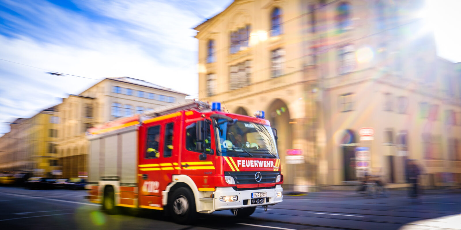 Munich, Germany - November 14: typical fire truck at the old town in Munich on November 14, 2022