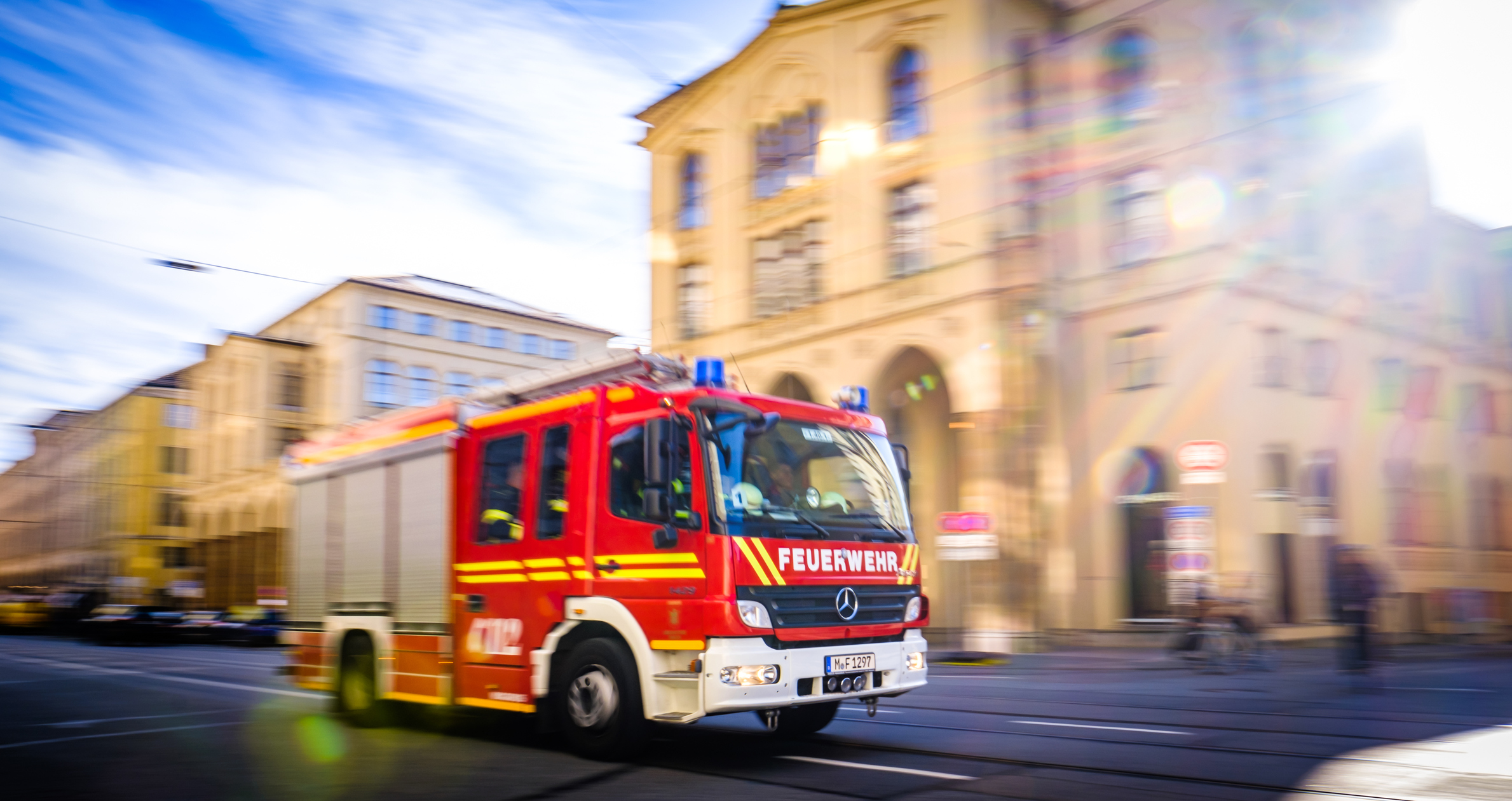 Munich, Germany - November 14: typical fire truck at the old town in Munich on November 14, 2022